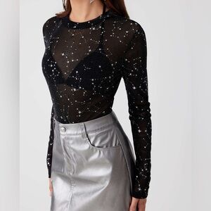 Star constellation bodysuit sheer long sleeve